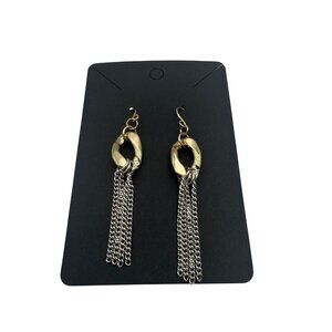 Gold & Silver Tone Dangle Earrings With Chain Fringe NEW